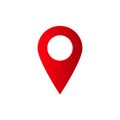 Poster - Red location pin icon representing geolocation and navigation in digital technology or map services.