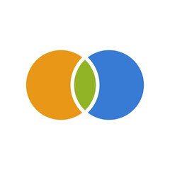 Poster - Two overlapping circles in orange and blue with a green leaf-like shape at the center.