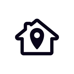 Poster - Black and white icon showing a house shape with a location pin, representing home navigation and address.