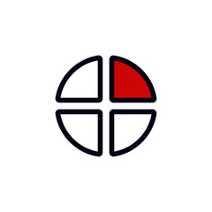 Poster - Minimal pie chart icon featuring a distinct red quadrant, perfect for data visualization or infographic design.