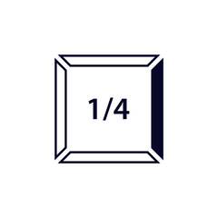 Poster - A minimalist icon displaying the fraction one fourth. the design uses a plain black outline style.