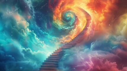 Poster - Majestic Staircase Leading into a Colorful Whirlpool of Cosmic Energy