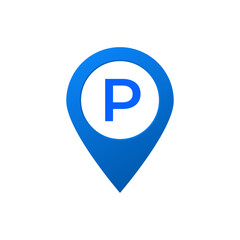 Poster - Blue location pin icon with letter p for parking. used in maps and navigation for parking spots.