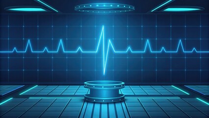 Poster - Futuristic medical room with a heartbeat monitor and glowing technology elements.