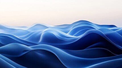 Poster - artistic deep-sea waves in an abstract composition, capturing shifting sky blue and navy tones in a 