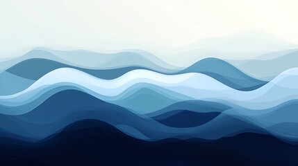 Poster - artistic deep-sea waves in an abstract composition, capturing shifting sky blue and navy tones in a 