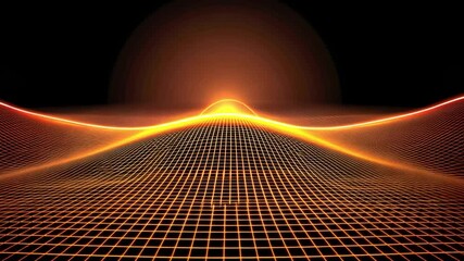 Poster - Glowing Orange Grid Landscape Futuristic Digital Horizon with Intersecting Lines and Energy in Vibrant Scene