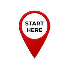 Poster - Red location pin marks the start. icon indicating first step or beginning point in navigation.