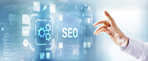 Wall Mural - seo - search engine optimisation, digital internet marketing concept on virtual screen.