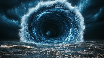 Wall Mural - storm swirl marine weather. a swirling vortex of dark waves and turbulent waters creates a mesmerizi