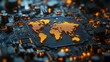 © nitiroj - A computer processor with a world map integrated into its circuitry, signifying the global semiconductor trade, glowing PCB board, ultrafine details, cinematic shot