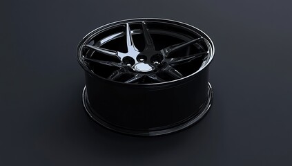 Poster - Close-up of a black and glossy car rim, high resolution, high detail, dark background