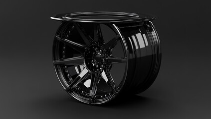Poster - Close-up of a black and glossy car rim, high resolution, high detail, dark background