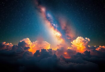 Wall Mural - celestial clouds ablaze, stars burst forth, cosmic energy illuminates the night, mystical, nebulae