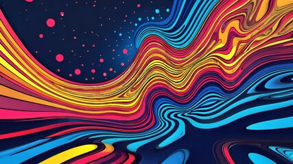 Poster - A colorful painting with a blue background and a rainbow of colors. The colors are yellow, green, red, and blue