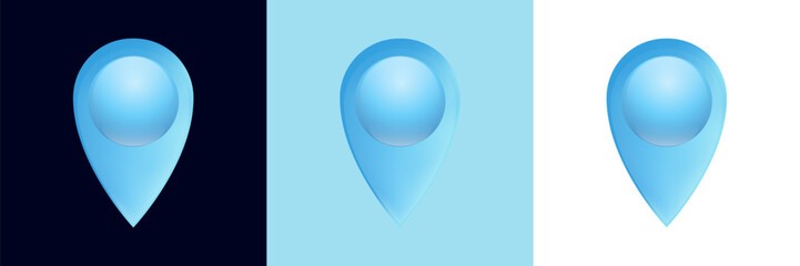 Poster - Three blue map pin icons show light and shade contrasts, highlighting their 3d appearance.