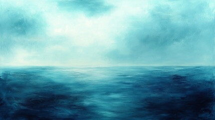 Poster - Elegant abstract ocean gradient with rich deep-sea blues softly fading into aquamarine, evoking depth and mystery. No horizon line