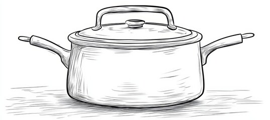 Wall Mural - Outline Drawing of a Classic Kettle, Empty Cooking Pot for Coloring Book, Kitchenware Illustration