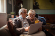 © Davor - Elderly couple embracing while using laptop at home