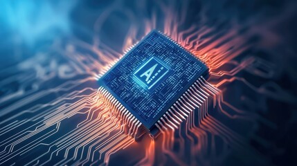 Poster - A close-up view of a computer chip surrounded by vibrant circuit patterns representing advanced technology and innovation.