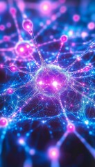 Poster - Glowing Network of Neural Connections, Abstract Design for Medicine, Technology, or Science.