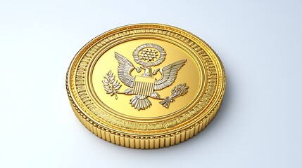 Wall Mural - gold coin with detailed emblem featuring eagle and laurel wreath