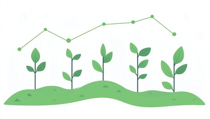 Aufkleber - Stylized Illustration of Green Plants with Rising Data Graph Symbolizing Growth and Prosperity : Generative AI