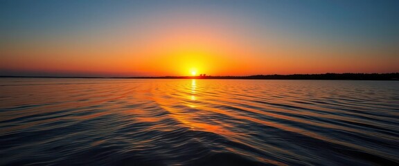Wall Mural - golden hour sun paints vibrant hues across tranquil water, reflecting fiery sunset bliss, lake, wate
