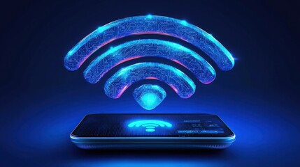 Poster - Smartphone emitting wifi connection waves depicting the concept of blockchain-powered wifi security technology