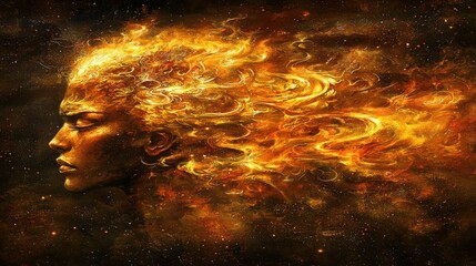 Poster - Woman with fiery hair representing passion and emotional appeal in a creative and artistic conceptual portrait