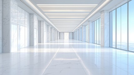 Poster - Elegant long corridor with polished marble floors and luxurious marble walls exuding sophistication and grandeur