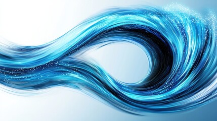 Poster - An abstract wave of blue tones, showcasing fluid movement and sparkle, ideal for backgrounds or digital design projects.