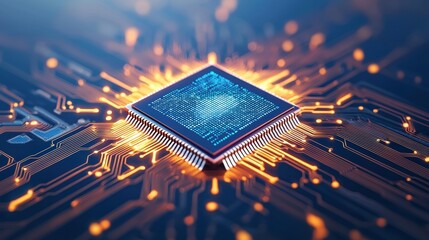 Fototapete - Close-up of a microchip with intricate circuits, showcasing the beauty of modern technology and innovation.