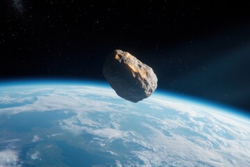 Wall Mural - asteroid approaching earth, space background, potential impact