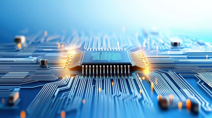 Poster - Close-up view of a computer chip showcasing intricate details of circuitry and advanced technology.