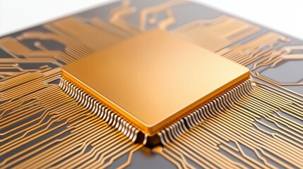 Fototapete - Close-up view of a modern microprocessor with intricate circuit design, highlighting the advancements in technology and electronics.