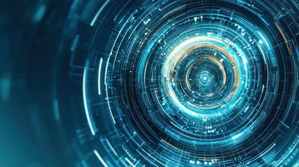 Poster - Dynamic digital abstract background showcasing interconnected circular patterns and glowing lines, representing innovation and technology.