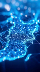Poster - Futuristic Map of China, interconnected glowing data points and network lines, vibrant blue hues on a dark technological backdrop, showcasing advanced data visualization.