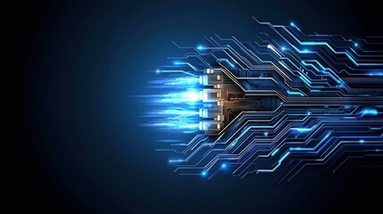 Poster - Futuristic technology image showcasing complex circuit patterns and glowing elements, embodying innovation and advancement.