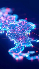 Poster - Futuristic Map of Japan, digital artwork showcasing intricate glowing nodes and fine network lines, dark blue backdrop, evoking advanced technology and connectivity