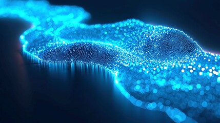 Poster - Futuristic digital map of Argentina featuring glowing blue nodes and vibrant data lines on a dark navy background, showcasing intricate geographical details in a modern design.