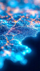 Poster - Futuristic digital map of Argentina, intricate glowing blue nodes, vibrant data lines, hyper-realistic details, dark navy background, showcasing advanced geographic visualization.
