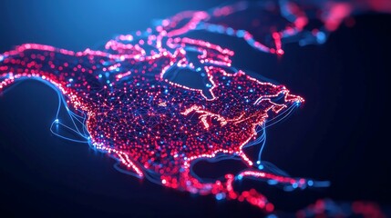 Poster - Futuristic Canada Map with Glowing Data Nodes, Intricate Network Lines, Dark Technological Backdrop, Sophisticated Visual Mood