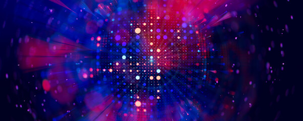 Poster - abstract macro of quantum computing qubit cell. subatomic patterns of cyber ai intelligence. futuris