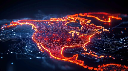 Poster - Futuristic Canada Map Visualization, high-resolution depiction featuring glowing data nodes and vibrant network lines against a dark technological backdrop, sophisticated and dynamic design.