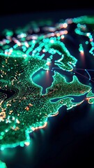 Fototapete - Futuristic Canada Map with Glowing Data Nodes, Intricate Network Lines, Dark Tech Backdrop, Sophisticated Visual Mood, High-Resolution Imagery
