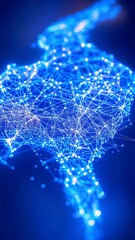 Poster - Futuristic France Map, interconnected luminous blue data nodes and lines, deep-blue technological background, intricate details, hyper-realistic visualization of a digital landscape