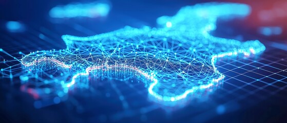Poster - Futuristic France Map, interconnected luminous blue data nodes and lines, deep-blue technological background, intricate design, high-resolution detail, modern visualization