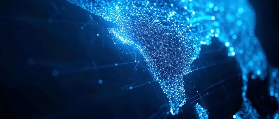 Poster - Futuristic Map of Singapore, interconnected glowing blue nodes and lines, symbolizing advanced digital innovation, set against a deep-blue tech-inspired background