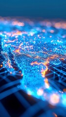 Fototapete - Futuristic Digital Map of Mexico, vibrant glowing blue nodes, interconnected data streams, intricate design, professional dark background, showcasing advanced geographical visualization